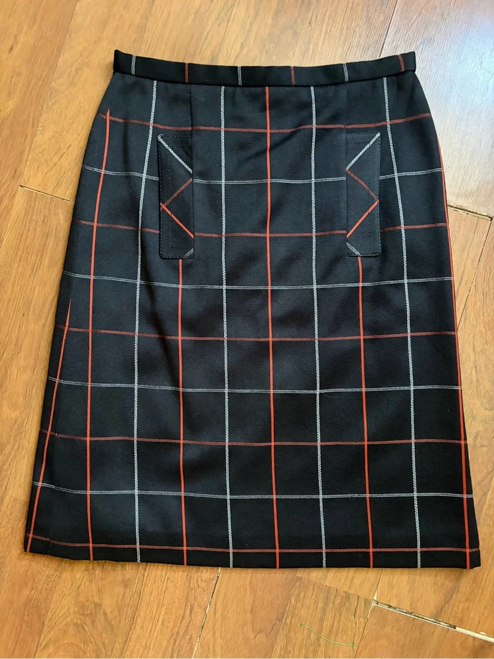 Vtg 70s German Barco Sport black windowpane plaid wool skirt
